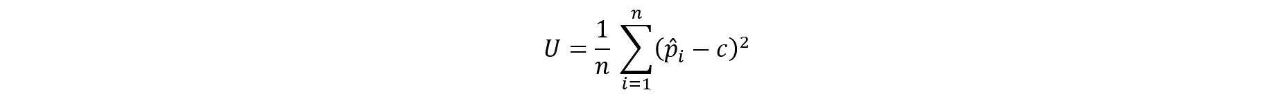 U equals 1 over n times summation from i=1 to n of  open paren p hat sub i minus c close paren squared